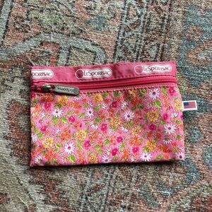 4/$20 Lesportsac Pink Floral Zip Pouch